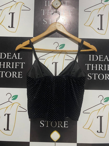 VALLEY GIRL |S| BUST 13| BLACK POLKA DOT CAMI CROP TOP