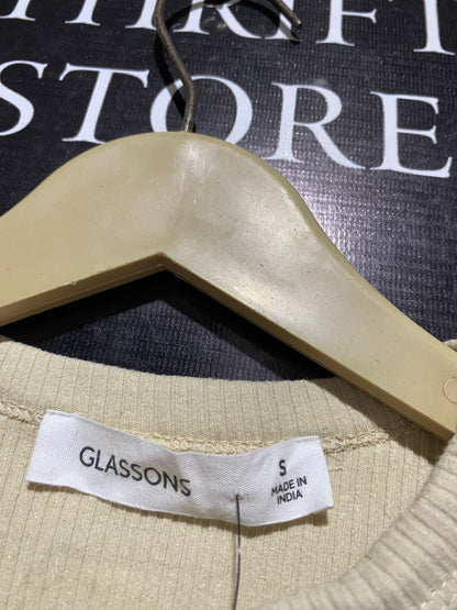 GLASSONS |S| BUST 13| BEIGE RIBBED KNIT CROPPED TANK TOP