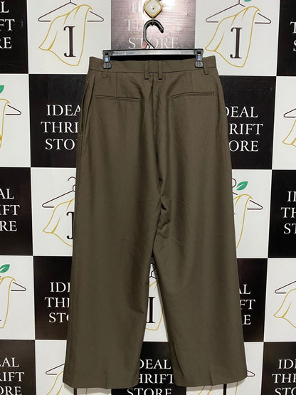PERSON INTENTION |L| WAIST 30| MODERN WIDE-LEG UTILITY TROUSERS - OLIVE DRAB TAILORED CARGO PANTS