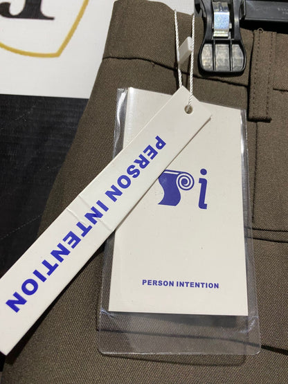 PERSON INTENTION |L| WAIST 30| MODERN WIDE-LEG UTILITY TROUSERS - OLIVE DRAB TAILORED CARGO PANTS