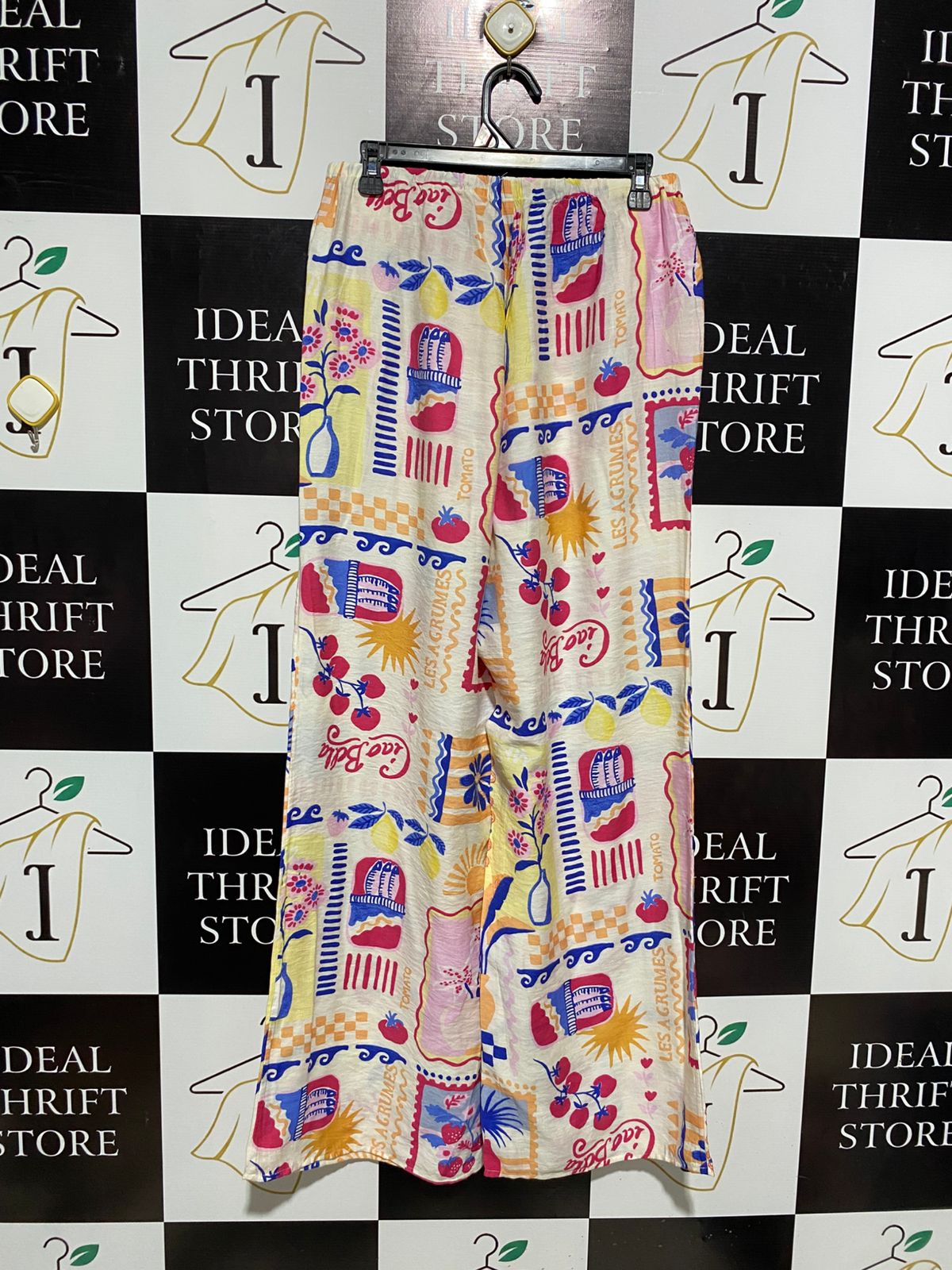 & ME |M| WAIST 28| WIDE LEG MULTICOLOR GRAPHIC TROUSERS
