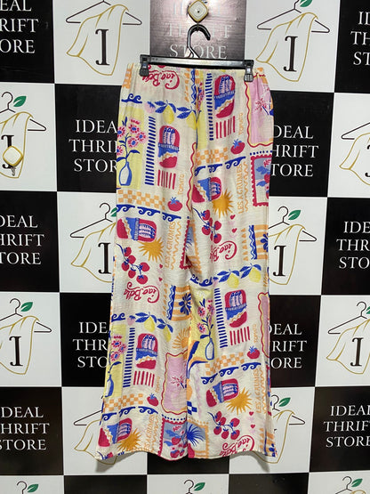 & ME |M| WAIST 28| WIDE LEG MULTICOLOR GRAPHIC TROUSERS