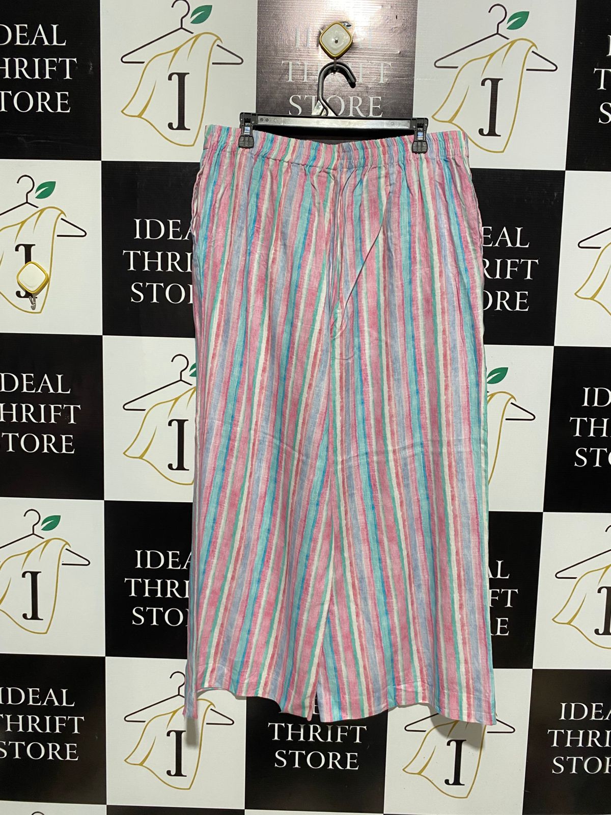 STRIPED LINEN WIDE-LEG PANTS |XL| WAIST 34|