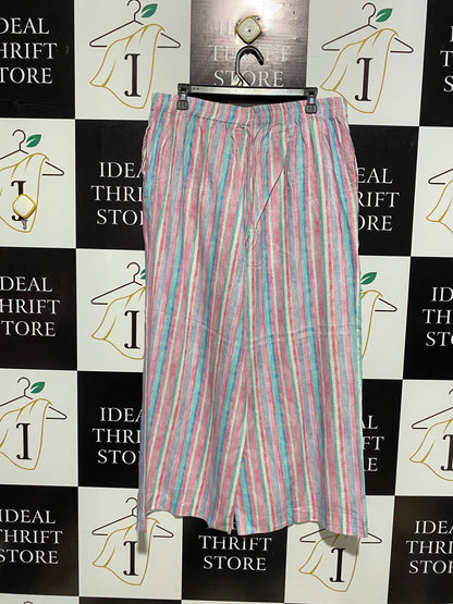 STRIPED LINEN WIDE-LEG PANTS |XL| WAIST 34|