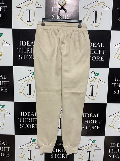 ANKO |M| WAIST 28|C1| WOMEN'S CREAM FLEECE JOGGERS - HIGH-WAISTED LOUNGE PANTS WITH CUFFED ANKLES