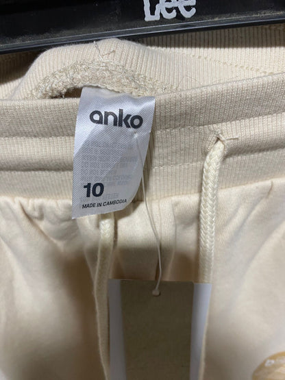 ANKO |M| WAIST 28|C1| WOMEN'S CREAM FLEECE JOGGERS - HIGH-WAISTED LOUNGE PANTS WITH CUFFED ANKLES