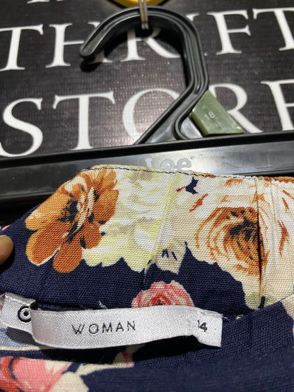 WOMAN |XL| WAIST 33|C1| VIBRANT NAVY BLUE FLORAL PRINT WIDE-LEG CULOTTES WITH HIGH WAIST