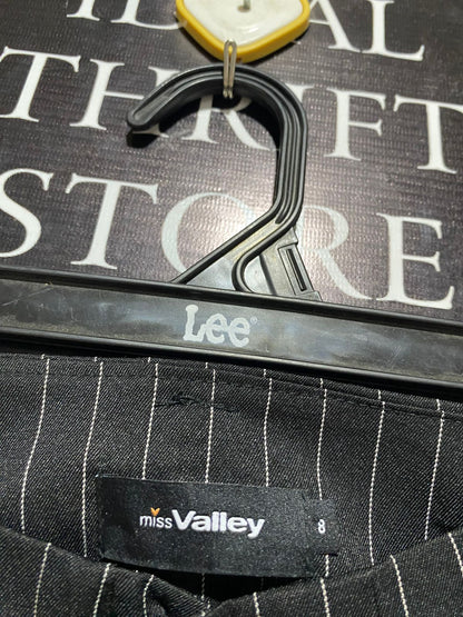 MISS VALLEY |M| WAIST 28| ELEGANT BLACK PINSTRIPE TAPERED TROUSERS WITH SELF-TIE BELT