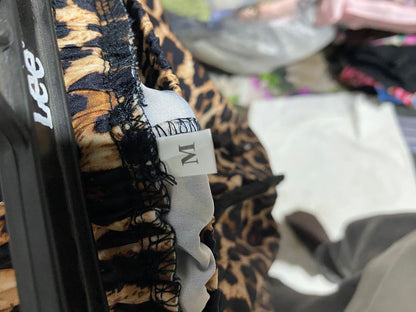 |M| WAIST 27| LEOPARD PRINT WIDE-LEG TRACK PANTS