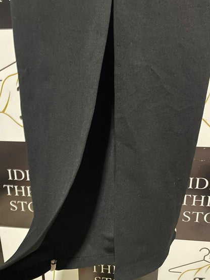 SUN |L| BUST 16| CHIC BLACK LONG-SLEEVE MAXI DRESS - SQUARE NECK WITH WHITE PIPING
