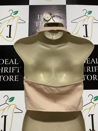 PRETTYLITTLETHING |M| BUST 17| CHIC TAILORED BEIGE HALTER VEST WITH NOTCH LAPEL AND BUTTON FRONT