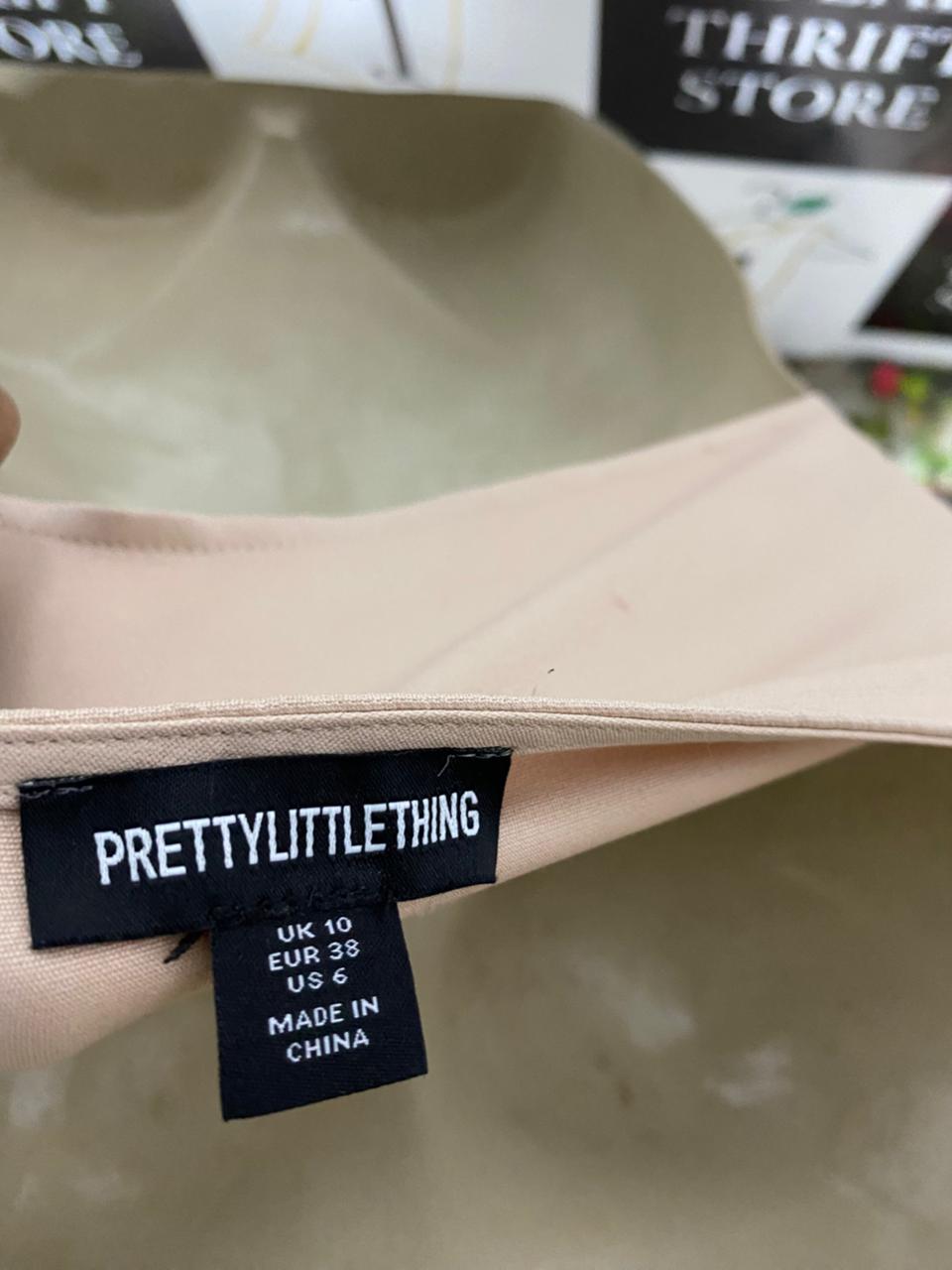 PRETTYLITTLETHING |M| BUST 17| CHIC TAILORED BEIGE HALTER VEST WITH NOTCH LAPEL AND BUTTON FRONT
