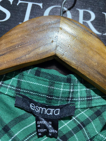 ESMARA |XL| BUST 23|B12|WOMEN'S GREEN CHECKERED BUTTON-DOWN PLAID SHIRT DRESS WITH WAIST TIE