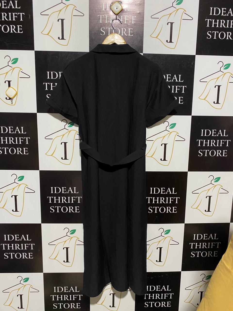 PRIMARK CARES |M| BUST 19| C5| WOMEN'S BLACK SHORT SLEEVE BUTTON-DOWN UTILITY MIDI DRESS WITH WAIST TIE