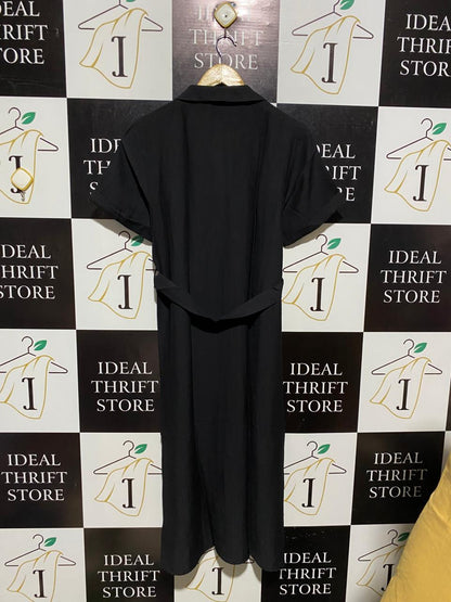 PRIMARK CARES |M| BUST 19| C5| WOMEN'S BLACK SHORT SLEEVE BUTTON-DOWN UTILITY MIDI DRESS WITH WAIST TIE