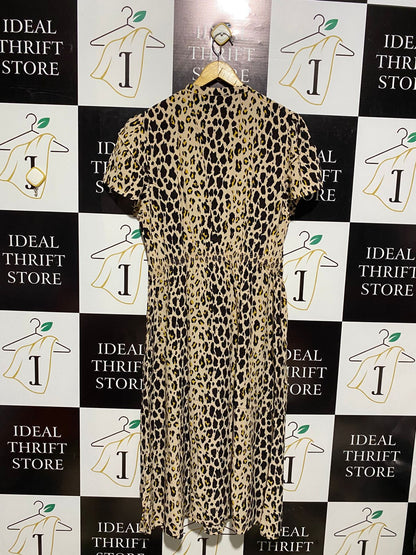SOMERSET |L| BUST 20| C5| WOMEN'S CLASSIC LEOPARD PRINT SHORT SLEEVE MIDI DRESS WITH BUTTON FRONT