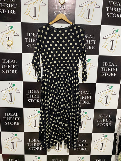 POLKA DOT HANKY HEM MIDI DRESS |M| BUST 18|