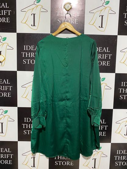 H&M |L| BUST 25| EMERALD GREEN SATIN V-NECK MINI DRESS