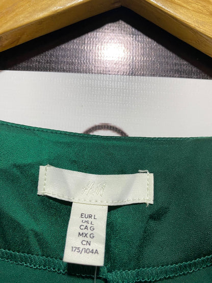 H&M |L| BUST 25| EMERALD GREEN SATIN V-NECK MINI DRESS
