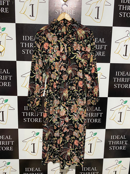 H&M |L| BUST FREE | BOHEMIAN FLORAL RUFFLE-NECK MIDI DRESS