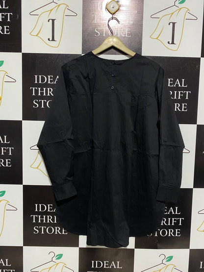 WENDY TRENDY |XL| BUST 23| CHIC MINIMALIST BLACK LONG SLEEVE TUNIC DRESS