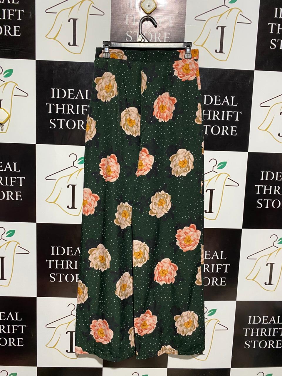 LOVE |M| WAIST 28| DARK FLORAL WIDE-LEG TROUSERS