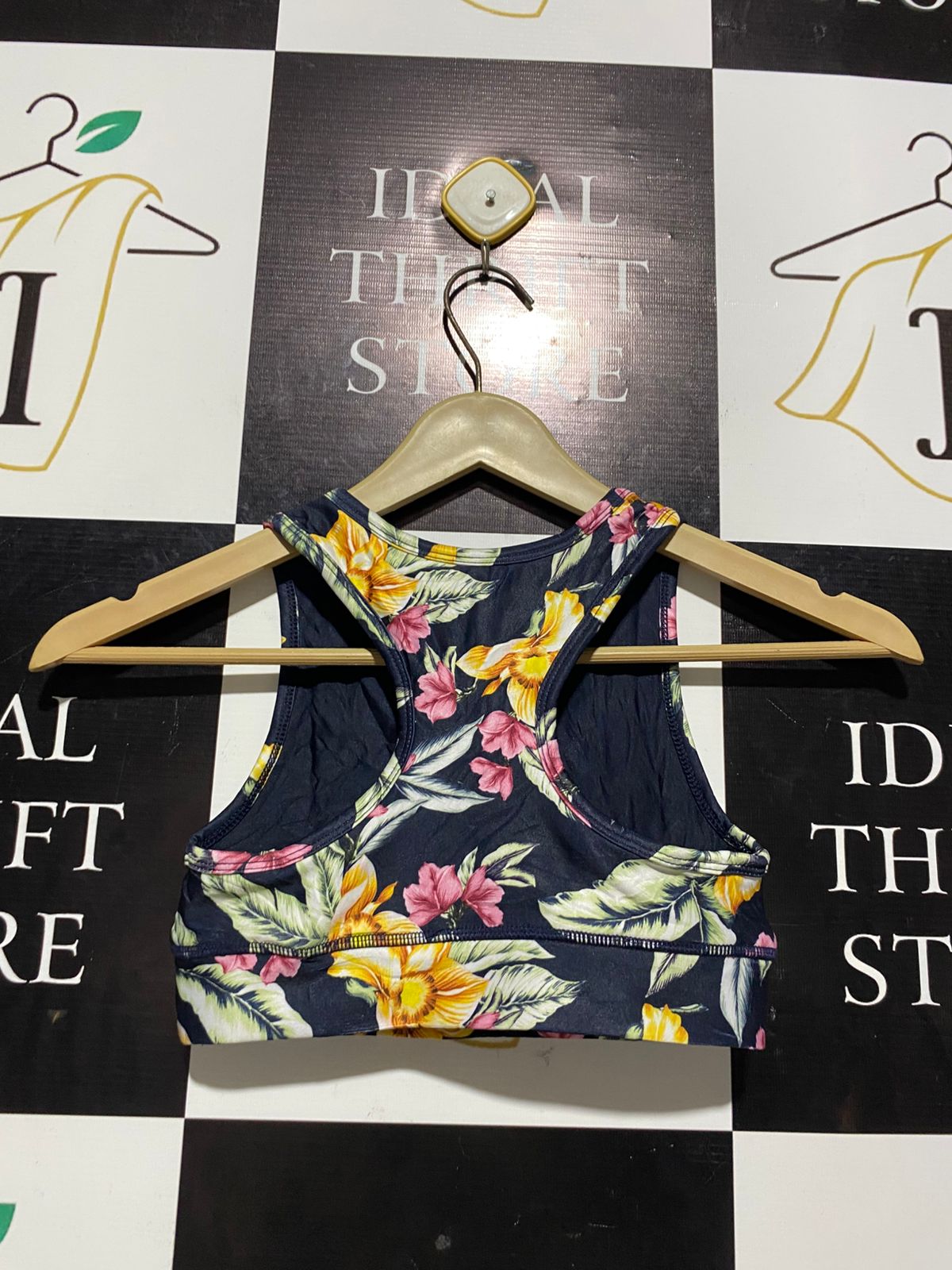 YOUTH |XS| BUST 11| VIBRANT NAVY TROPICAL FLORAL PRINT ACTIVEWEAR SPORTS BRA