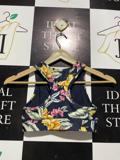 YOUTH |XS| BUST 11| VIBRANT NAVY TROPICAL FLORAL PRINT ACTIVEWEAR SPORTS BRA