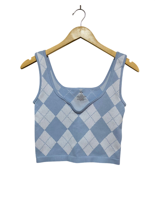 ALLY |M| BUST 14| ALLY BLUE AND WHITE ARGYLE KNIT CROPPED TANK TOP