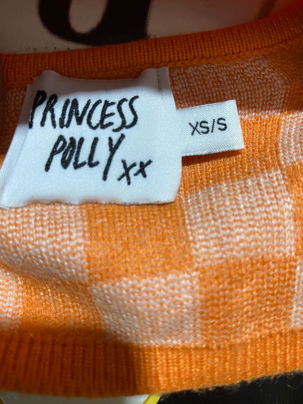 PRINCESS POLLY |XS| BUST 12| RETRO ORANGE & WHITE CHECKERED KNIT HALTER CROP TOP