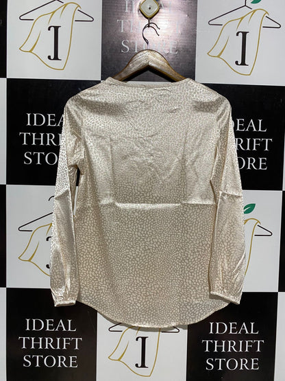 |S| BUST 18| CHAMPAGNE SATIN ANIMAL PRINT BLOUSE