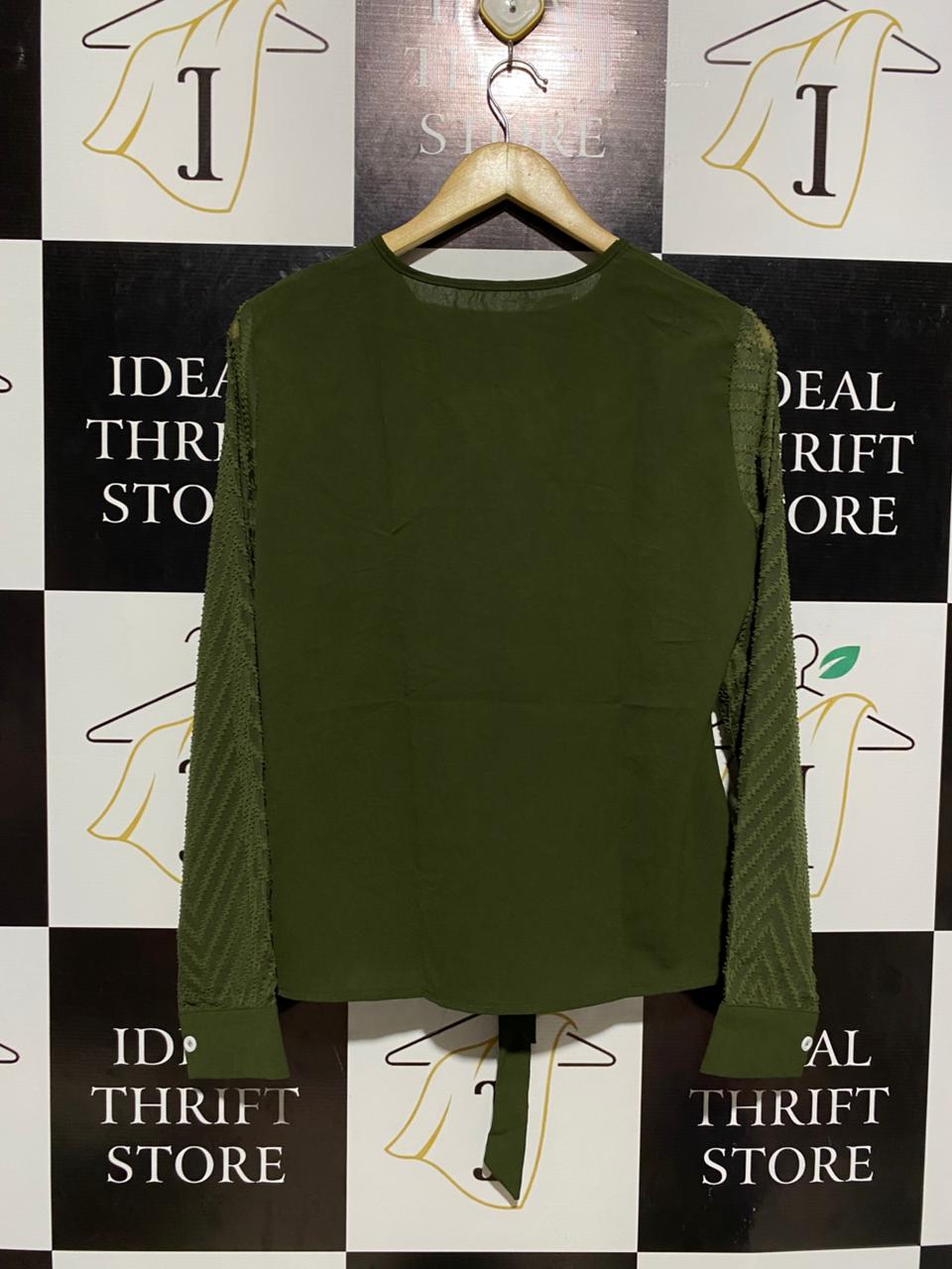 SHEIN |M| BUST 19| OLIVE GREEN TEXTURED SLEEVE BLOUSE
