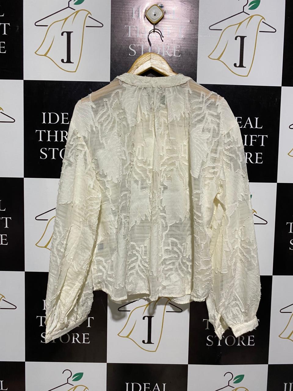 SHEIN |XL|BUST 25| CREAM SHEER FLORAL TEXTURED BLOUSE