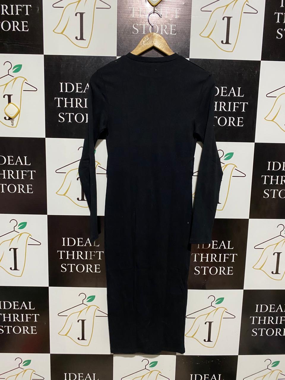 BOOHOO |M| BUST 14| BLACK TWIST-WAIST LONG SLEEVE MIDI DRESS