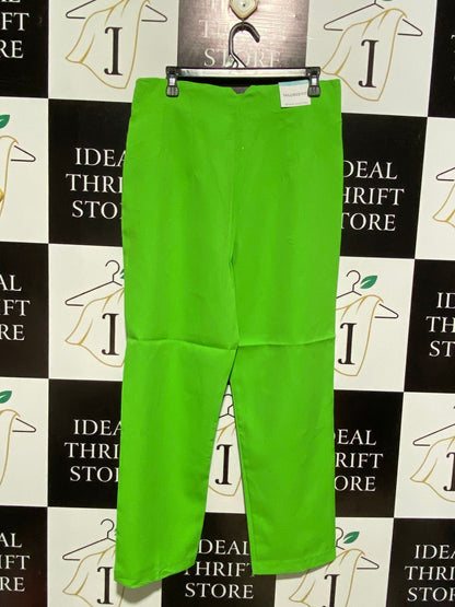 SINSAY |L| WAIST 32| VIBRANT LIME GREEN HIGH-WAISTED TAILORED TROUSERS