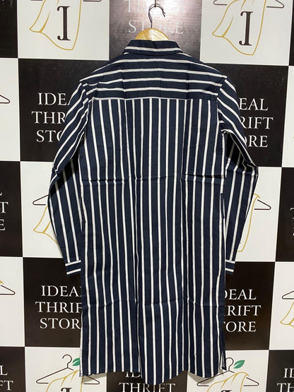 SINSAY |L| BUST 18| NAVY AND WHITE VERTICAL STRIPE SHIRT DRESS