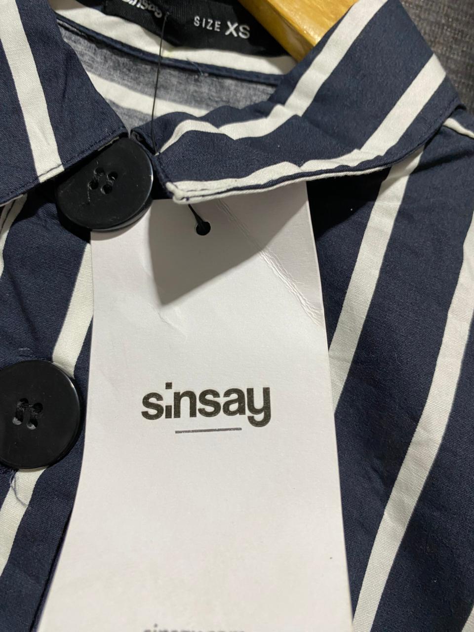 SINSAY |L| BUST 18| NAVY AND WHITE VERTICAL STRIPE SHIRT DRESS