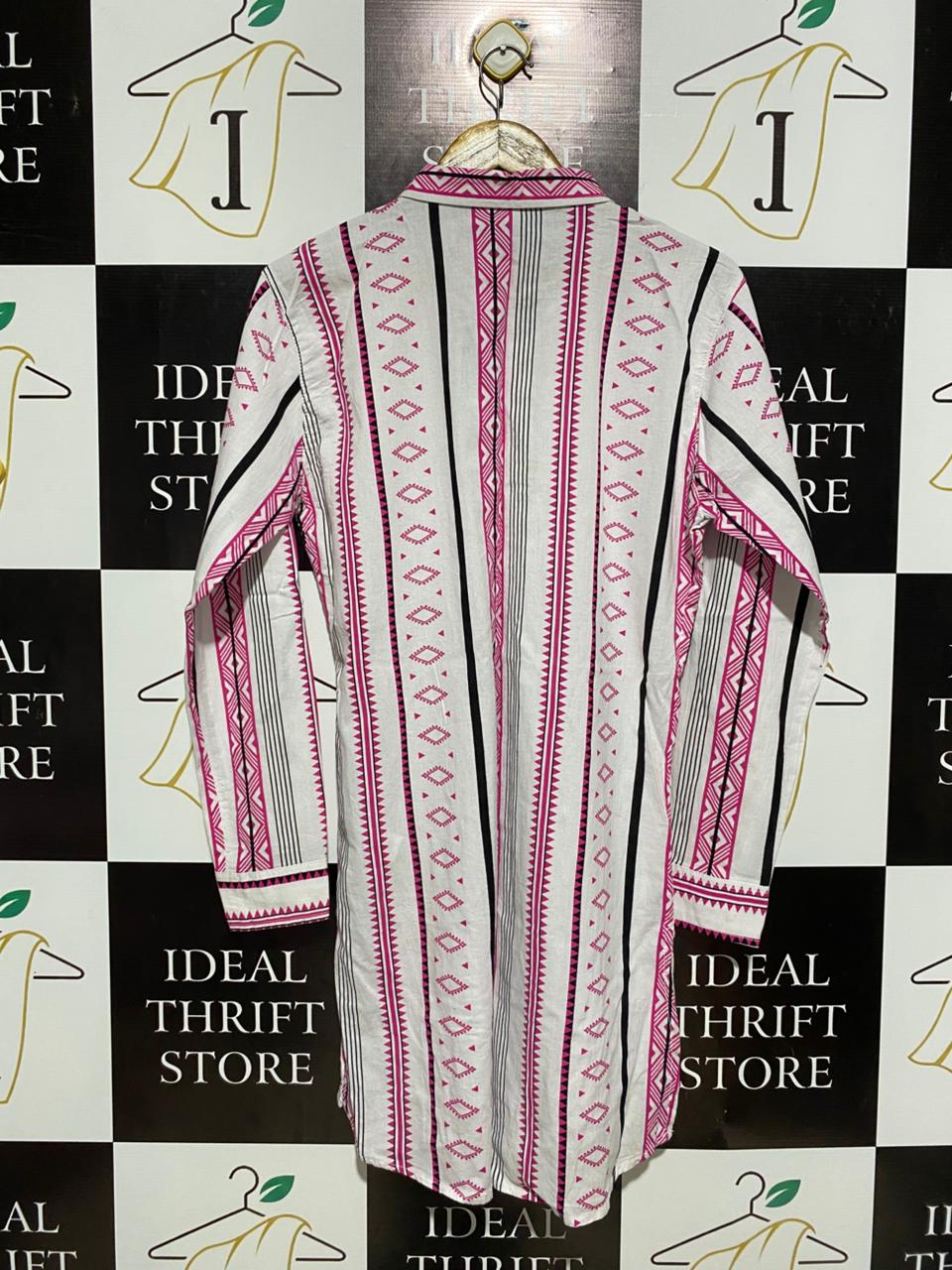 MAS COLLECTION |L| BUST 20| PINK ETHNIC PRINT HI-LOW SHIRT DRESS