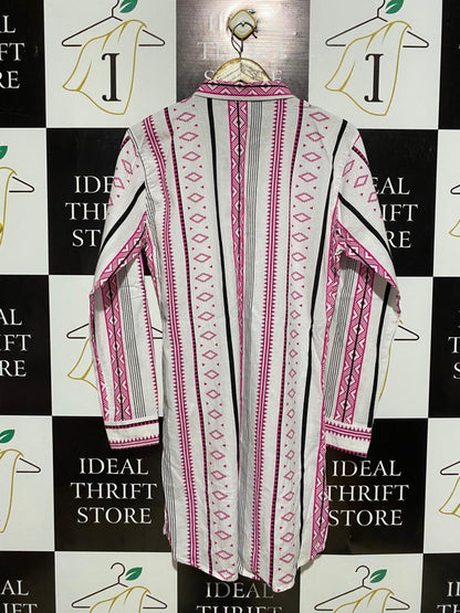 MAS COLLECTION |L| BUST 20| PINK ETHNIC PRINT HI-LOW SHIRT DRESS