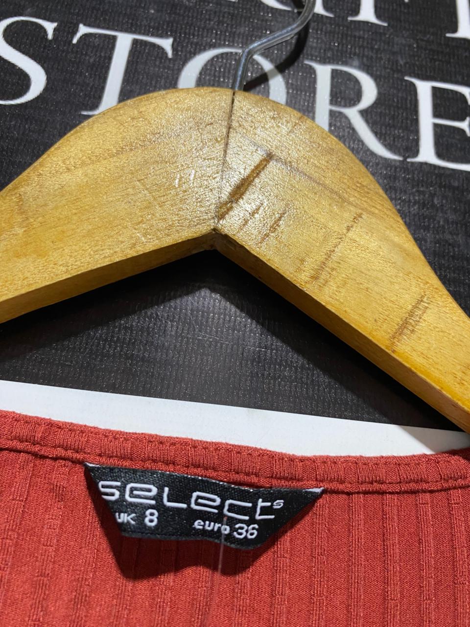 SELECT |S| BUST 12| TERRACOTTA RIBBED LONG SLEEVE ZIP-FRONT BODYSUIT