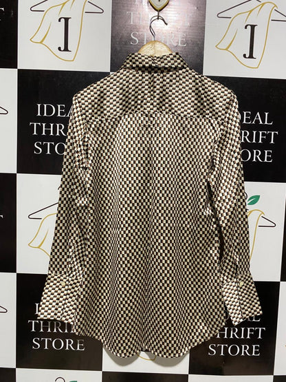 H&M |M| BUST 19| VINTAGE-STYLE GEOMETRIC PRINT SATIN SHIRT
