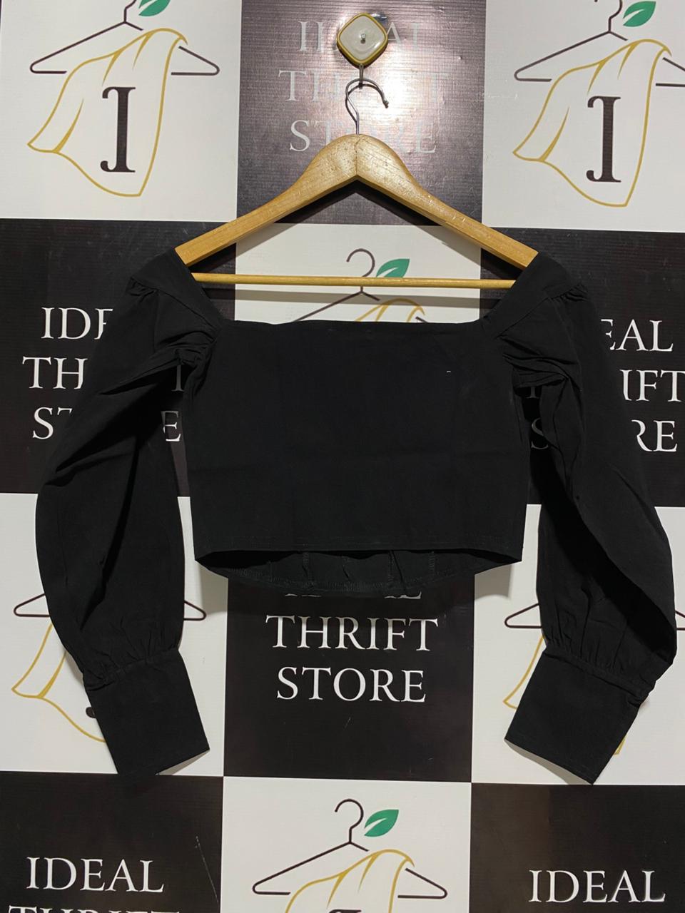 BOOHOO |S| BUST 14| BLACK OFF-THE-SHOULDER CORSET CROP TOP