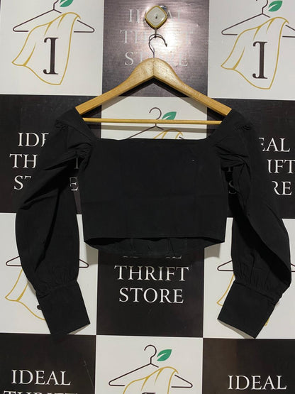BOOHOO |S| BUST 14| BLACK OFF-THE-SHOULDER CORSET CROP TOP