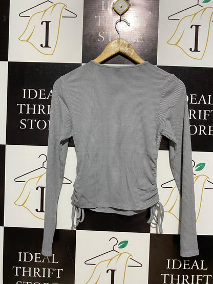 H&M |M| BUST 14| GREY RIBBED RUCHED SIDE TOP