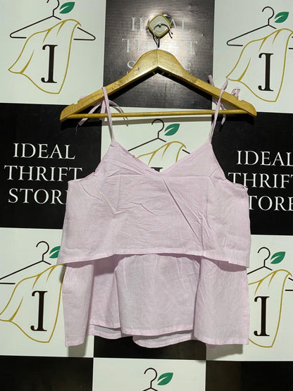 RESERVED |XS| BUST 16| PALE PINK TIE-SHOULDER LAYERED TOP