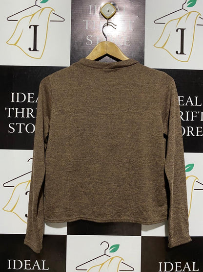 PRETTYLITTLE THING |M| BUST 19| B19|  TEXTURED BROWN MOCK-NECK LONG SLEEVE TOP