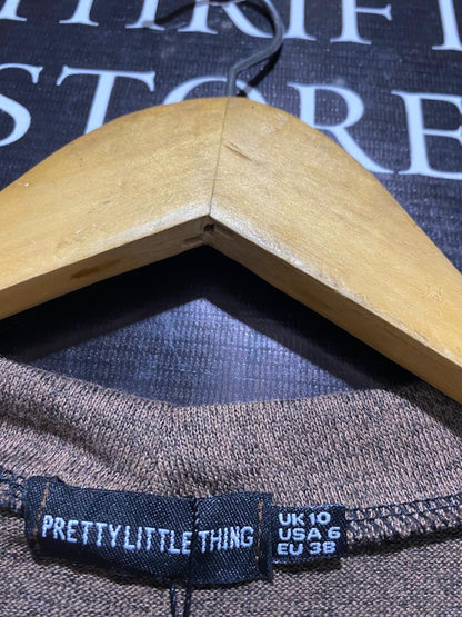 PRETTYLITTLE THING |M| BUST 19| B19|  TEXTURED BROWN MOCK-NECK LONG SLEEVE TOP