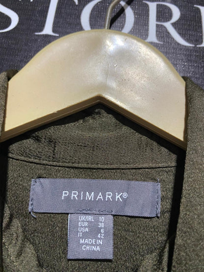 PRIMARK |M| BUST 21| OLIVE GREEN SATIN MAXI SHIRT DRESS