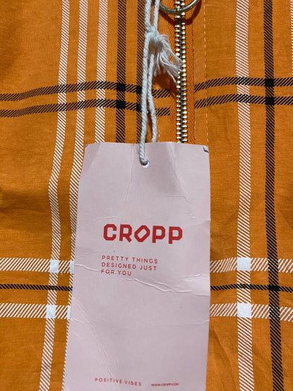 CROPP |M| BUST 15| ORANGE PLAID ZIP-UP CROP TOP