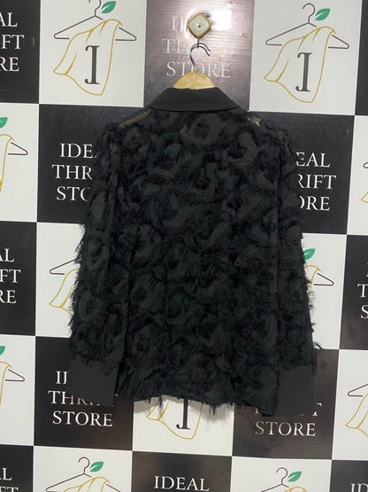 SHEIN |XL| BUST 21| TEXTURED FRINGE BLACK SHIRT